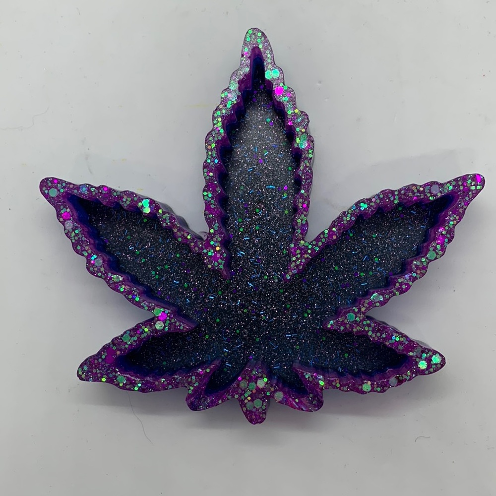 Pot Leaf Ashtray Multicolor Rainbow Glitter